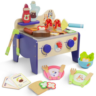 B&Q -  Wooden Bbq & Salad Playset 33 PieceColourful Pretend Cooking Toy For Kids 3+