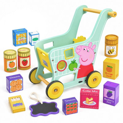B&Q -  Wooden Toy Shopping Trolley With Play FoodMulticoloured