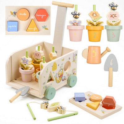Disney Winnie The Pooh Wooden Garden Pull Along ToyShape SortingGardening ToolsFlower PotsThreading Educational Play For 18M+ from B&Q
