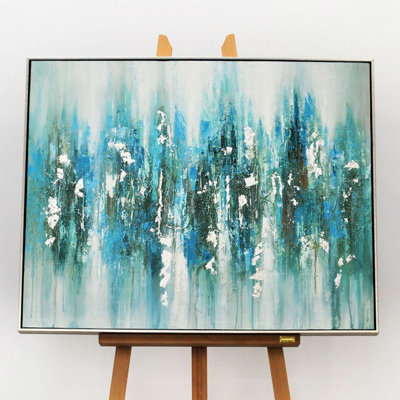Pagazzi Lighting Pagazzi Mineral Aqua Haze Abstract Canvas With Brushed Silver Frame 100X80Cm from B&Q