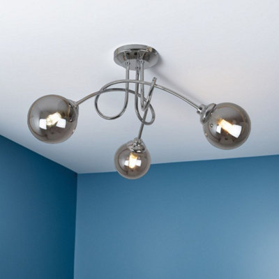 Pagazzi Lighting Pagazzi Bungo 3 Light Polish Chrome Ceiling Light With Blown Glass Shades In Chromed Smoke from B&Q