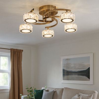 Pagazzi Lighting Dilan 5 Light Antique Brass Led Semi Flush Ceiling Light from B&Q