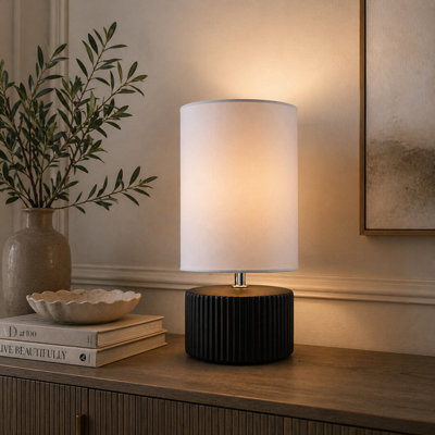 Pagazzi Lighting Pagazzi Linden Black Ribbed Ceramic Table Lamp from B&Q