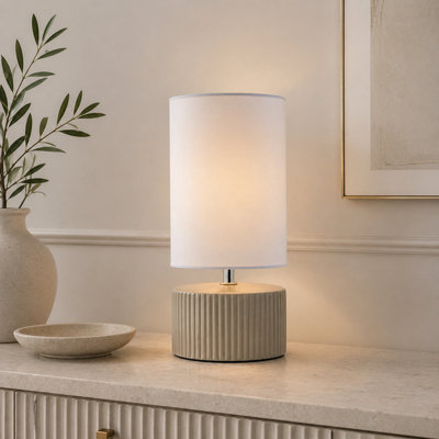 Pagazzi Lighting Pagazzi Linden Taupe Ribbed Ceramic Table Lamp from B&Q