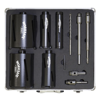 Sealey Diamond 5 Core Kit 38mm 52mm 65mm 117mm 127mm Cores With Adaptors Wdckit5 from B&Q