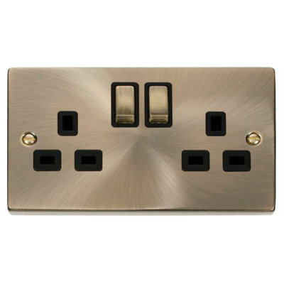 Click Scolmore Deco 2 Gang Switched Socket 13A 2 Pole 2 Gang Socket Antique Brass ColourVpab536Bk from B&Q