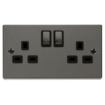 Click Scolmore Deco Switched Plug Socket 13A 2 Gang Black NickelVpbn536Bk from B&Q