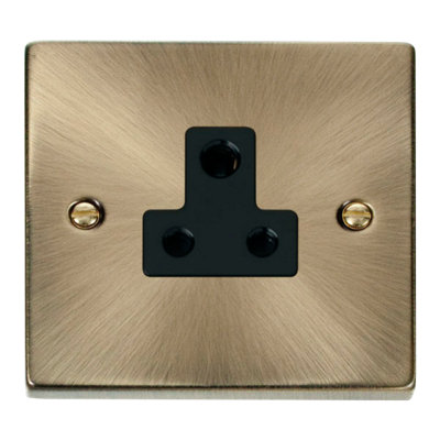 Click Scolmore Deco Round Pin Socket 5A Antique Brass - Vpab038bk Black