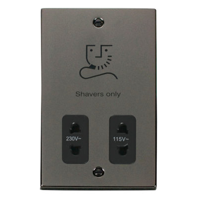 Click Scolmore Deco Dual Voltage 115-230V Shaver Socket Black Nickel With Black InsertDecorative Bathroom Socket Vpbn100Bk from B&Q