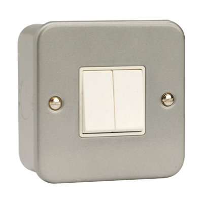 Click Scolmore Metal Clad Double Switch 2 Gang 2 Way 10A (No K/o)Cl012B from B&Q