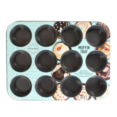 B&Q -  12 Cup Non-Stick Muffin Pan 0.8mm Carbon Steel