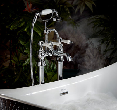 Heritage Glastonbury Traditional Chrome Bath Shower MixerBathroom Tap With Single-Function Handset from B&Q
