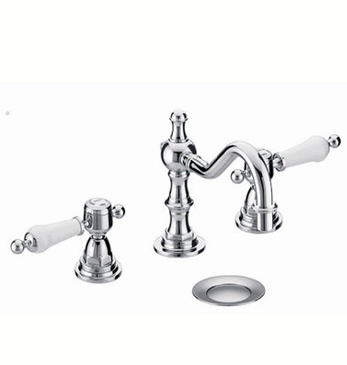 Heritage Glastonbury Traditional Chrome 3 Hole Swivel Spout Basin Mixer TapLever Bathroom Sink Tap With Pop-Up Waste from B&Q