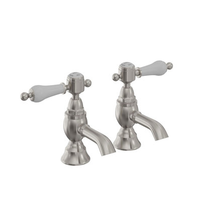 Heritage Glastonbury Traditional Brushed Nickel Basin Pillar TapsPair Of Lever Bathroom Sink Tap from B&Q