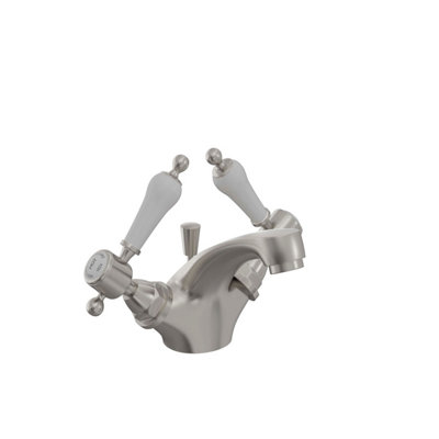Heritage Glastonbury Traditional Brushed Nickel Basin Mixer TapLever Bathroom Sink Tap With Pop-Up Waste from B&Q