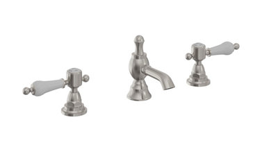 Heritage Glastonbury Traditional Brushed Nickel 3 Hole Basin Mixer TapLever Bathroom Sink Tap With Pop-Up Waste from B&Q