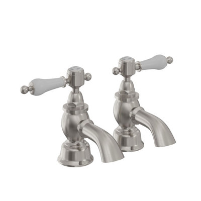 Heritage Glastonbury Traditional Brushed Nickel Bath Pillar TapsPair Of Lever Bathroom Tap from B&Q