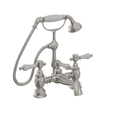 Heritage Glastonbury Traditional Brushed Nickel Bath Shower MixerBathroom Tap With Single-Function Handset from B&Q