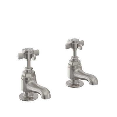 Heritage Dawlish Traditional Brushed Nickel Bath Pillar TapsPair Of Crosshead Bathroom Tap from B&Q