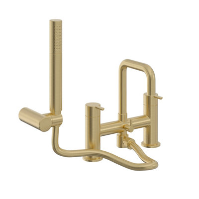 Heritage Dartmouth Modern Brushed Brass Bath Shower MixerBathroom Tap With Single-Function Handset from B&Q