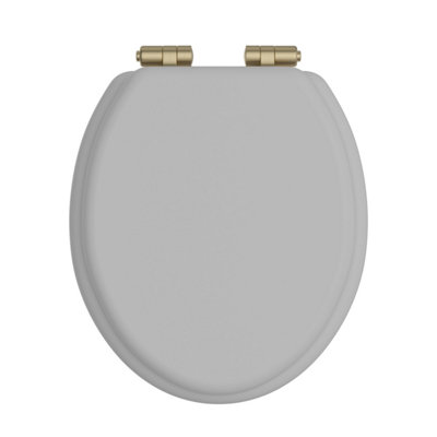 Heritage Soft Close Toilet Seat With Brushed Brass HingesDove Grey from B&Q