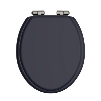 Heritage Soft Close Toilet Seat With Brushed Nickel HingesMidnight Blue from B&Q