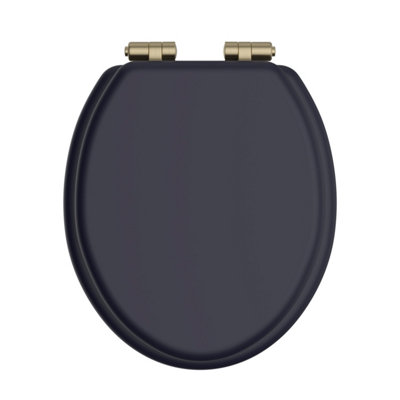 Heritage Soft Close Toilet Seat With Brushed Brass HingesMidnight Blue from B&Q