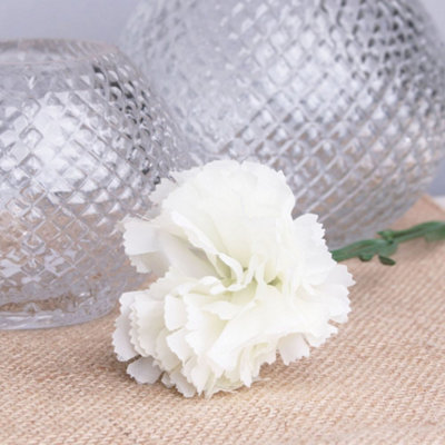 6 X Ivory Artificial Silk Carnations. Single Stems. Stem Length 48 Cm. Head Width 7 Cm. from B&Q