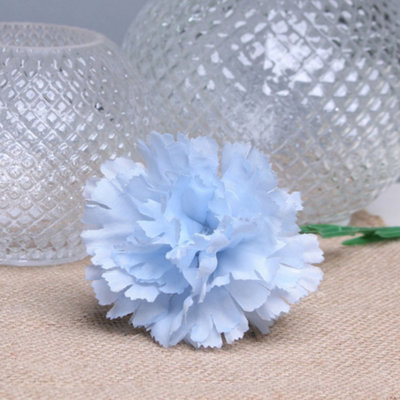 6 X Baby Blue Artificial Silk Carnations. Single Stems. Stem Length 48 Cm. Head Width 7 Cm. from B&Q