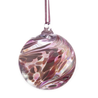 Amelia Art Glass Hanging Friendship Globe Ornament Pink & White from B&Q