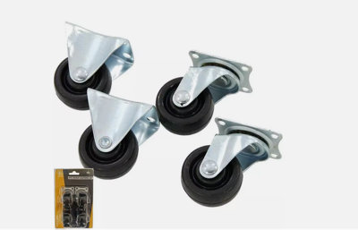 B&Q -  4Pc 40mm Castor Wheels 2 X Swivel 2 X Fixed 15-30Kg Trolley Furniture Protection