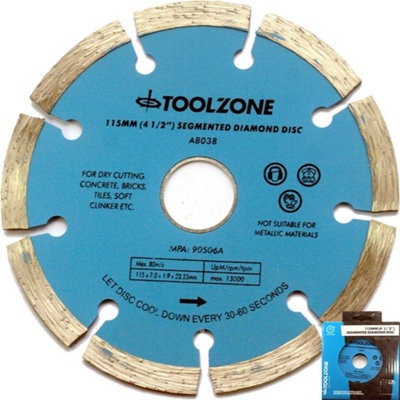 Toolzone Diamond Cutting Blade Disc Brick Grinder Brick Masonry 115mm 4 1/2" from B&Q