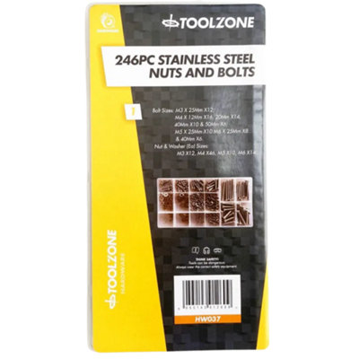 Toolzone 246Pc Stainless Steel Nuts And Bolts Assortment Kit from B&Q