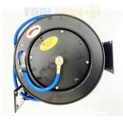 Retractable Air Hose Reel 50Ft 3/8" Bsp Spring Rewind Wall Mountable At077 from B&Q