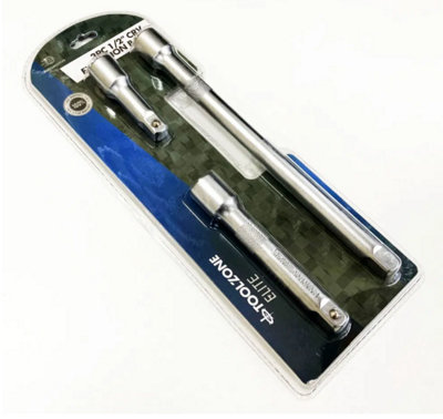B&Q -  3Pc 1/2" Drive Extension Bar Set 75,125,250mm Workshop 3" 5" 10" Square Socket