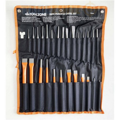 28Pc Punch & Chisel Set Pin Punch Cold Chisel Centre Punch Taper Punch Toolzone from B&Q