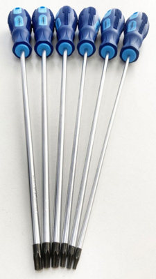 B&Q -  6Pc Long Screwdriver Set Star 250mm T10 T15 T20 T25 T27 T30 Torx Hex Magnetic