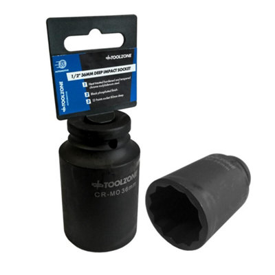  - 36mm Deep Impact Socket 1/2" Drive Hub Nut Flywheel Socket Bi Hex 12-Point Ss234
