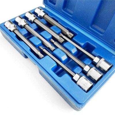  - 7Pc Extra Long Spline Socket Bit Set 3/8" Male Spline Bits In Case Sd080