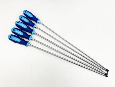 Toolzone 5Pc Extra Long Screwdriver Flat Slotted Pozi Phillips Headed Total Length 450Mm