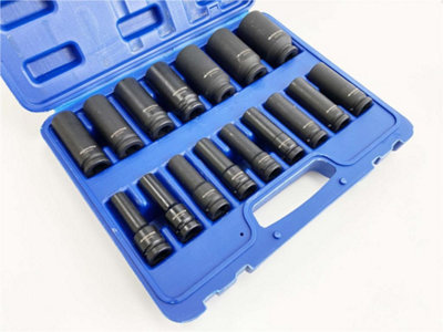 Toolzone Impact Deep Socket Set 16Pc 1/2" Drive Metric Long Reach 10-32mm Rail Ss244 from B&Q
