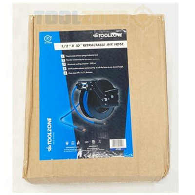 Toolzone Retractable 50Ft 1/2" Air Hose Reel Rewind Wall Mountable Air Compressor from B&Q
