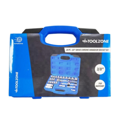 Toolzone 26Pc 3/8" Drive Socket Set With Ratchet & Extensions Size 26