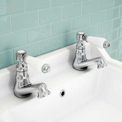 FNX Bathrooms Traditional Ceramic Lever Hot & Cold Basin Sink TapsChrome Pair from B&Q
