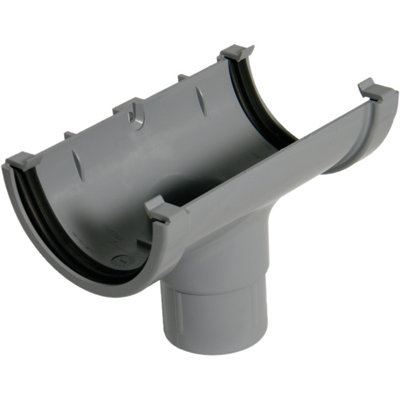 B&Q -  Miniflo Grey Half Round Running Gutter Outlet(L)150mm (Dia)76mm