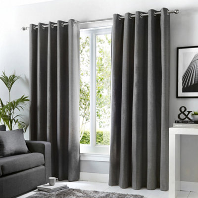 Fusion Sorbonne 100% Cotton Filtering Plain Dyed Charcoal Eyelet Curtains Light