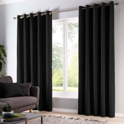 Fusion Light/Black Sorbonne 100% Cotton Filtering Plain Dyed Eyelet Curtains