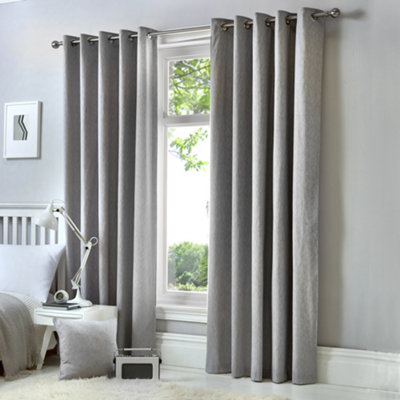 Fusion Light/Silver Sorbonne 100% Cotton Filtering Plain Dyed Eyelet Curtains