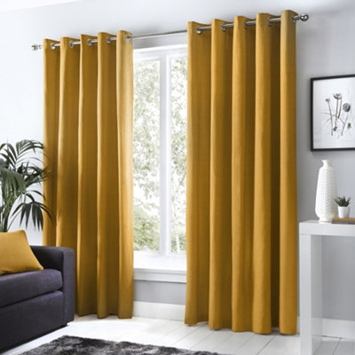 Fusion Light Sorbonne 100% Cotton Filtering Plain Dyed Mustard Eyelet Curtains