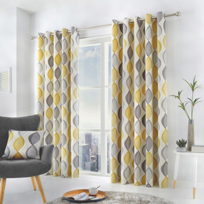 Fusion Lennox Modern Geo Print Yellow Eyelet Curtains from B&Q